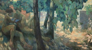 Peter Hartwig - Olieverf op doek, Z.T. (twee figuren in een landschap) - Ingelijst (Zeer groot) kopen? Bied vanaf 500!