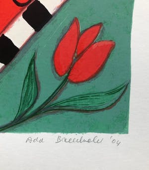 Ada Breedveld - Zeefdruk. Titel, "Bloemen Koningin " . kopen? Bied vanaf 50!