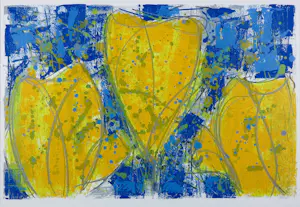 Ad van Hassel - Zeefdruk op papier, Tulpen, Geel - Ingelijst kopen? Bied vanaf 60!