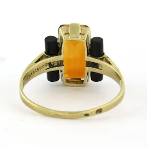 14k geel gouden ring met een Madeira citrien en onyx - 1.9 gram kopen? Bied vanaf 340!