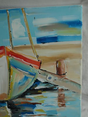 Niet of onleesbaar gesigneerd - Acrylverf op doek, Bootje in de haven kopen? Bied vanaf 10!