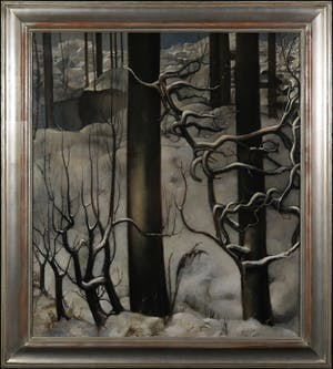 Buy Jo Vergeer - Olieverf op doek, Winterlandschap met dorpje in de achtergrond - Ingelijst? Bid from 150!