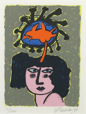 Corneille - Zeefdruk, Femme et chat - Ingelijst kopen? Bied vanaf 100!