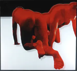 Niet of onleesbaar gesigneerd - Foto op dibond achter acrylglas, Twee rode figuren (Groot formaat) kopen? Bied vanaf 1!