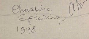Christine Spierings - Olieverf op doek, z.t. Figuren met blauwe hond kopen? Bied vanaf 60!
