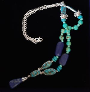 Zilveren ketting 925 met echte Lapis lazuli,koper turkoois kopen? Bied vanaf 25!