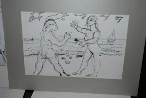 Rob Aussen - 9 inkttekeningen - strandscenes ca. 1983 kopen? Bied vanaf 75!