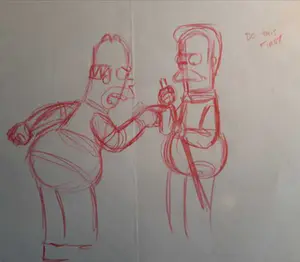AcheterMatt Groening - originele productietekening The Simpsons, ingelijst + Certificaat? Enchérissez de 100!