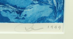 Rien Bakker - Ets en aquatint, Tulpen in blauw - Ingelijst kopen? Bied vanaf 20!