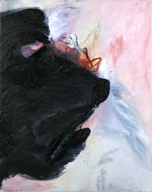 Rachid Ben Ali - Acryl op doek, Hondenkop verkocht voor € 1!