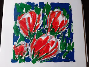 Ad van Hassel - Zeefdruk, Rode tulpen - 100 ex. kopen? Bied vanaf 50!