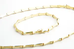 83- Magnifieke 18 Krt  gouden SET (collier & armband) -  Bamboe-schakel kopen? Bied vanaf 1140!