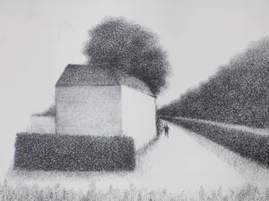 Metten Koornstra - Figuur langs bomenrij bij woning - Litho kopen? Bied vanaf 40!
