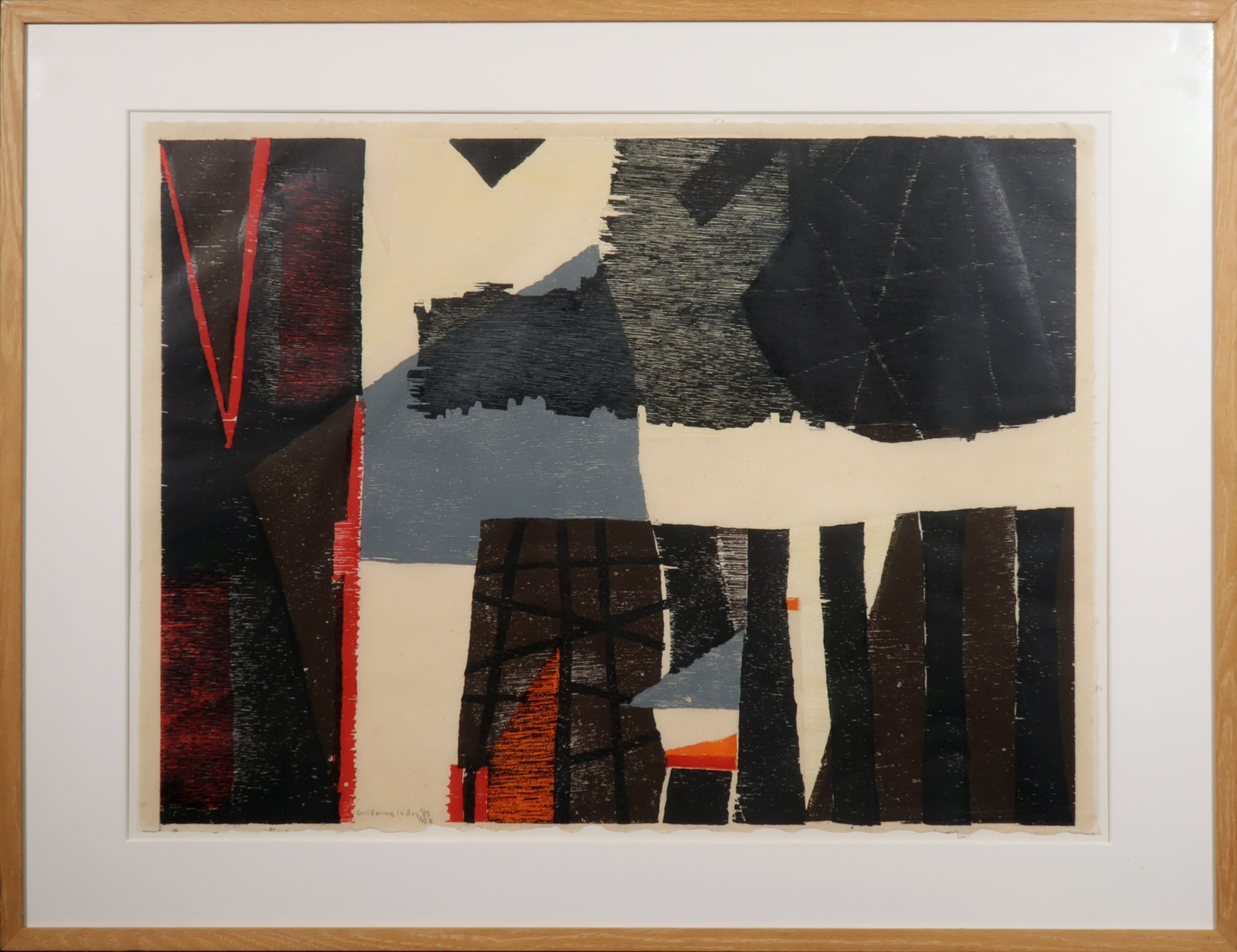 Guillaume Le Roy - Houtsnede op Japans papier, Zonder titel - Ingelijst verkocht voor € 50!