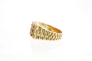55- Retro 18Krt gouden unisex zg. Carré ring met 9 rode stenen - gekeurd kopen? Bied vanaf 370!