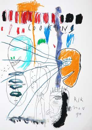 Rik van Iersel - Gemengde techniek op papier, Compositie met figuren verkocht voor € 150!