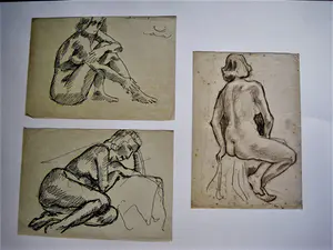 Hubert Bekman - "Nieuwe Haagse school" DRIE inktstudies "liggend Naakt" gesigneerd kopen? Bied vanaf 1!