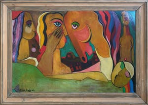 Theo Mackaay - Olieverf op doek: Compositie met vrouwen en paard - Ingelijst (Zeer groot) kopen? Bied vanaf 1150!