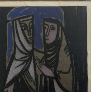 Jan Dijker - Twee Vrouwen | goed bewaarde aquarel/tekening (1953) - ingelijst kopen? Bied vanaf 55!