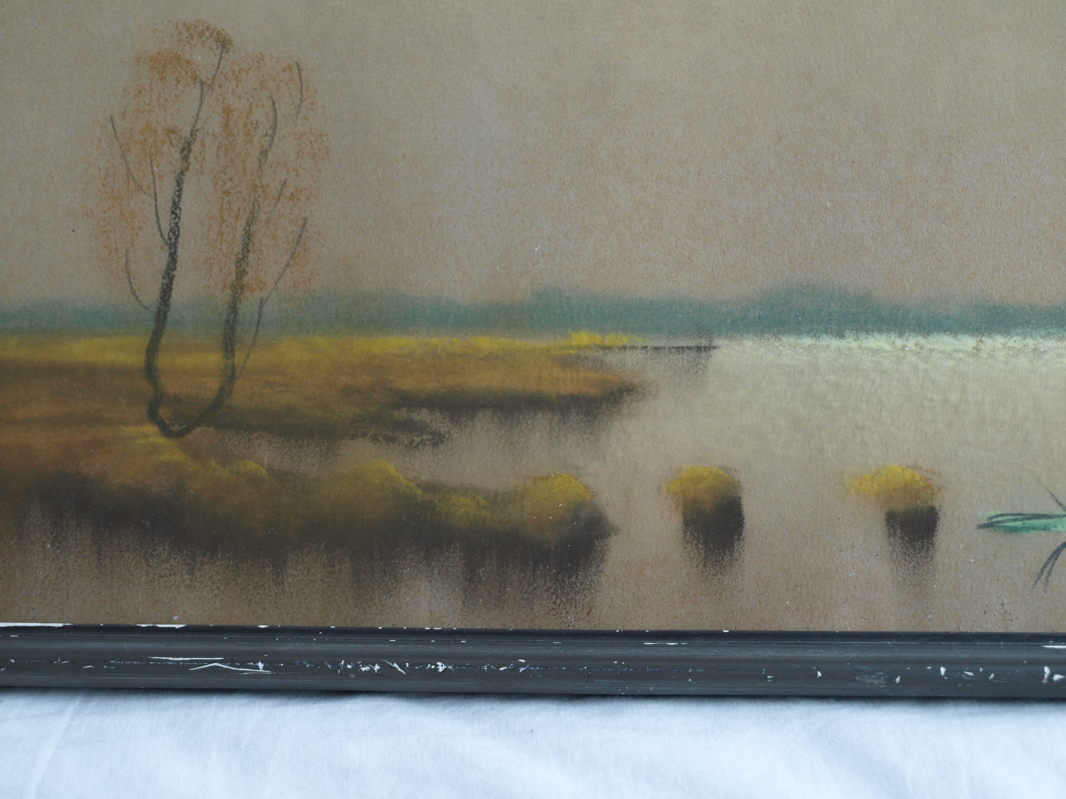 Niet of onleesbaar gesigneerd - Pasteltekening , Watergezicht – gesigneerd & ingelijst  kopen? Bied vanaf 1!