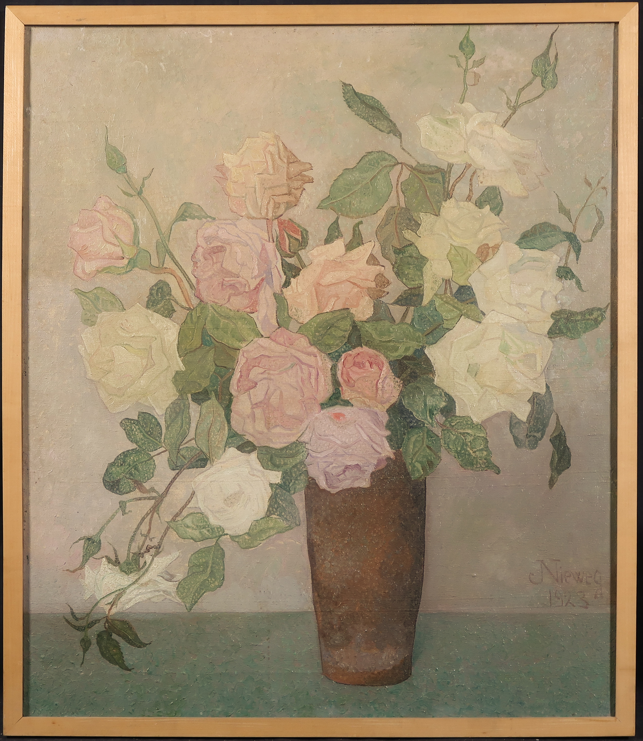 Jakob Nieweg - Olieverf op doek, Rozen - Ingelijst kopen? Bied vanaf 400!