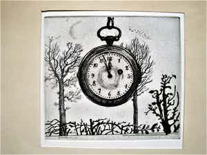 Herman Berserik - persoonlijke Nieuwjaarskaart - droge naald Ets "nov 64 / nieuwjaar 1965" verkocht voor € 34!