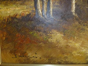 Niet of onleesbaar gesigneerd - prachtig schilderij van landschap met 2 bomen kopen? Bied vanaf 1!