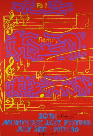 Andy Warhol - & Keith Haring - Handgesigneerde zeefdruk, 20th Montreux Jazz Festival - Ingelijst kopen? Bied vanaf 1!