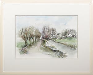 Coraline Backer - Aquarel, Dorpsgezicht - Ingelijst kopen? Bied vanaf 1!