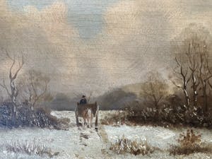 H. Hermans - Prachtig sneeuwlandschap in de bossen met boerenkar en paard. kopen? Bied vanaf 45!