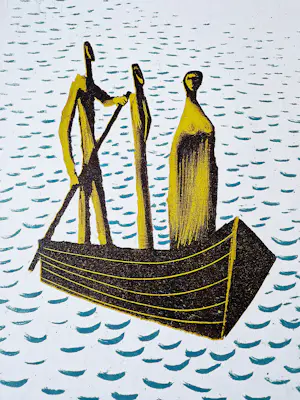 Wally Elenbaas - Mooie kleuren lithografie "de schippers" - proefdruk - gesigneerd kopen? Bied vanaf 57!