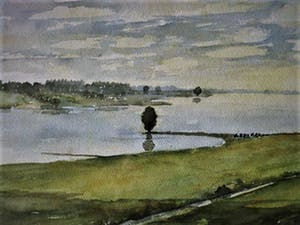 Jaap van Veen - Grote gesigneerde Aquarel "Hollands Polderlandschap langs de Lek" - kopen? Bied vanaf 10!