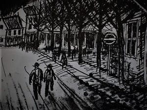 Charles Eyck - Monumentaal Limburgs Kunstenaar - gesign. Houtsnede "Avondwandeling" 1977 kopen? Bied vanaf 10!