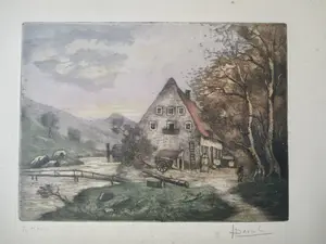 Niet of onleesbaar gesigneerd - 10 diverse etsen Landschap oa Matthes v.Leusden Vrolijk Heyning kopen? Bied vanaf 1!