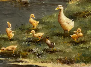 Hendrik Breedveld - Eendenfamilie langs het water kopen? Bied vanaf 135!