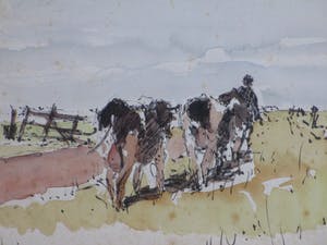 Frans Boers - Melktijd - Aquarel kopen? Bied vanaf 1!