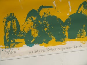 Jan Cremer - Grote ingelijste zeefdruk , Tulipfield – 1997, Voor Peter & Yvonne Loeb – 10/60 kopen? Bied vanaf 1!
