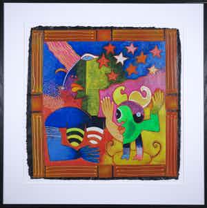 Clemens Briels - Zeefdruk en collage, Algunas gente... - Ingelijst (Groot) verkocht voor € 80!