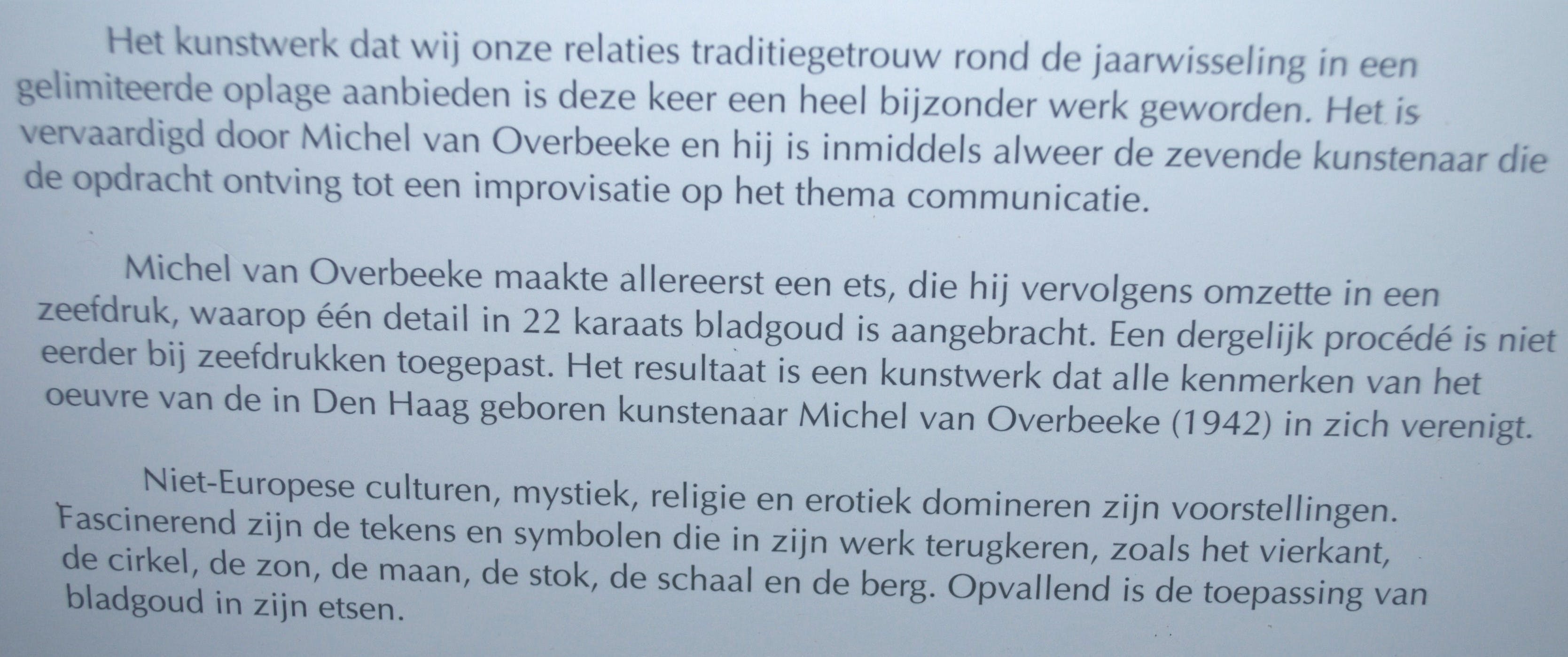 Michel van Overbeeke - communicatie - zeefdruk met bladgoud 22 k. kopen? Bied vanaf 40!