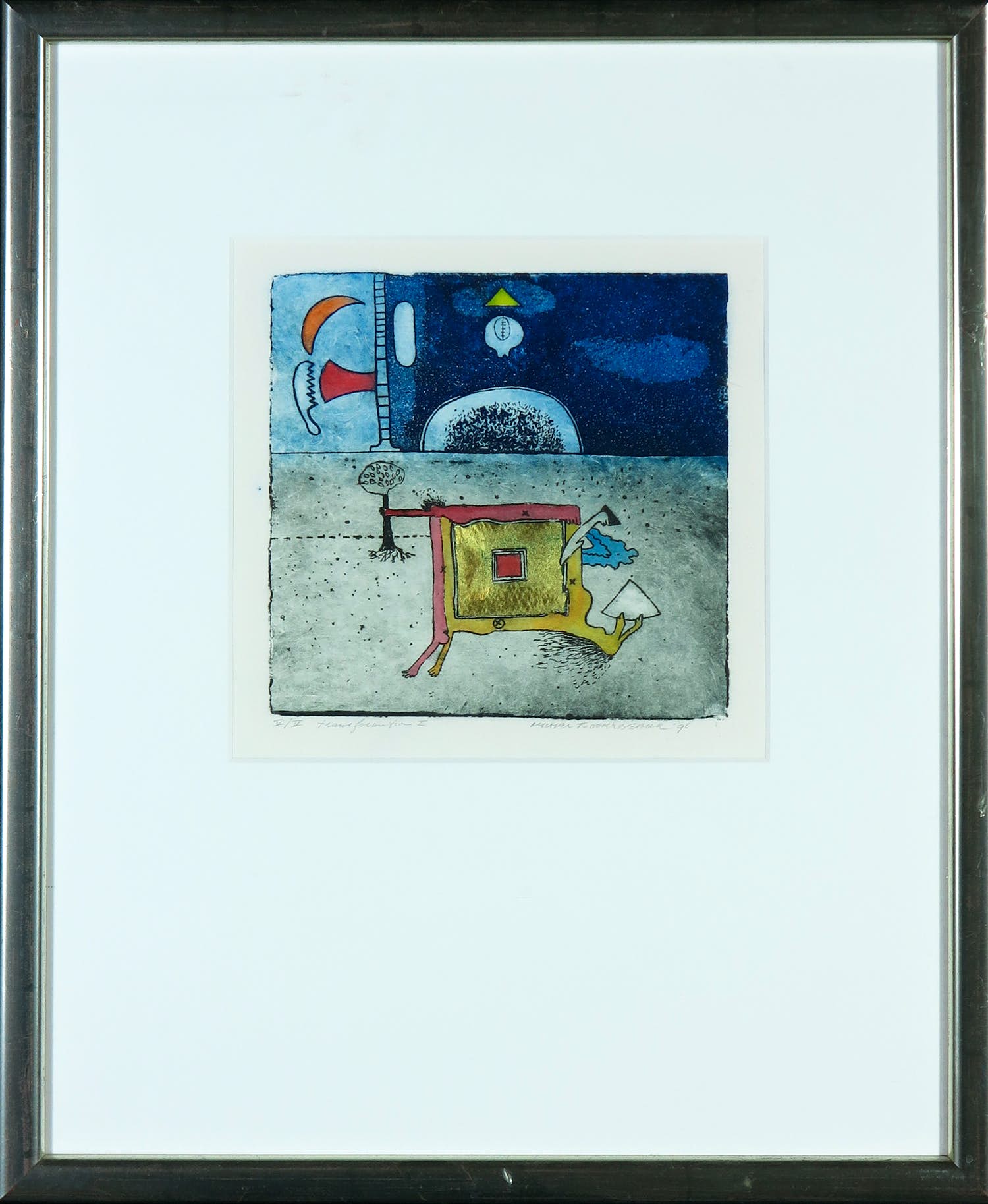 Michel van Overbeeke - Ets en aquatint met bladgoud, Transformation I - Ingelijst verkocht voor € 50!