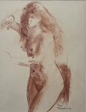 Theo Beerendonk - Roodkrijt. Naakt. Portret vrouw. kopen? Bied vanaf 119!