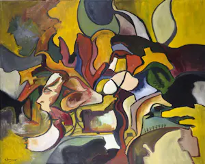 A. Brouwer - Olieverf op doek, Compositie in geel - Ingelijst (Groot) kopen? Bied vanaf 1!