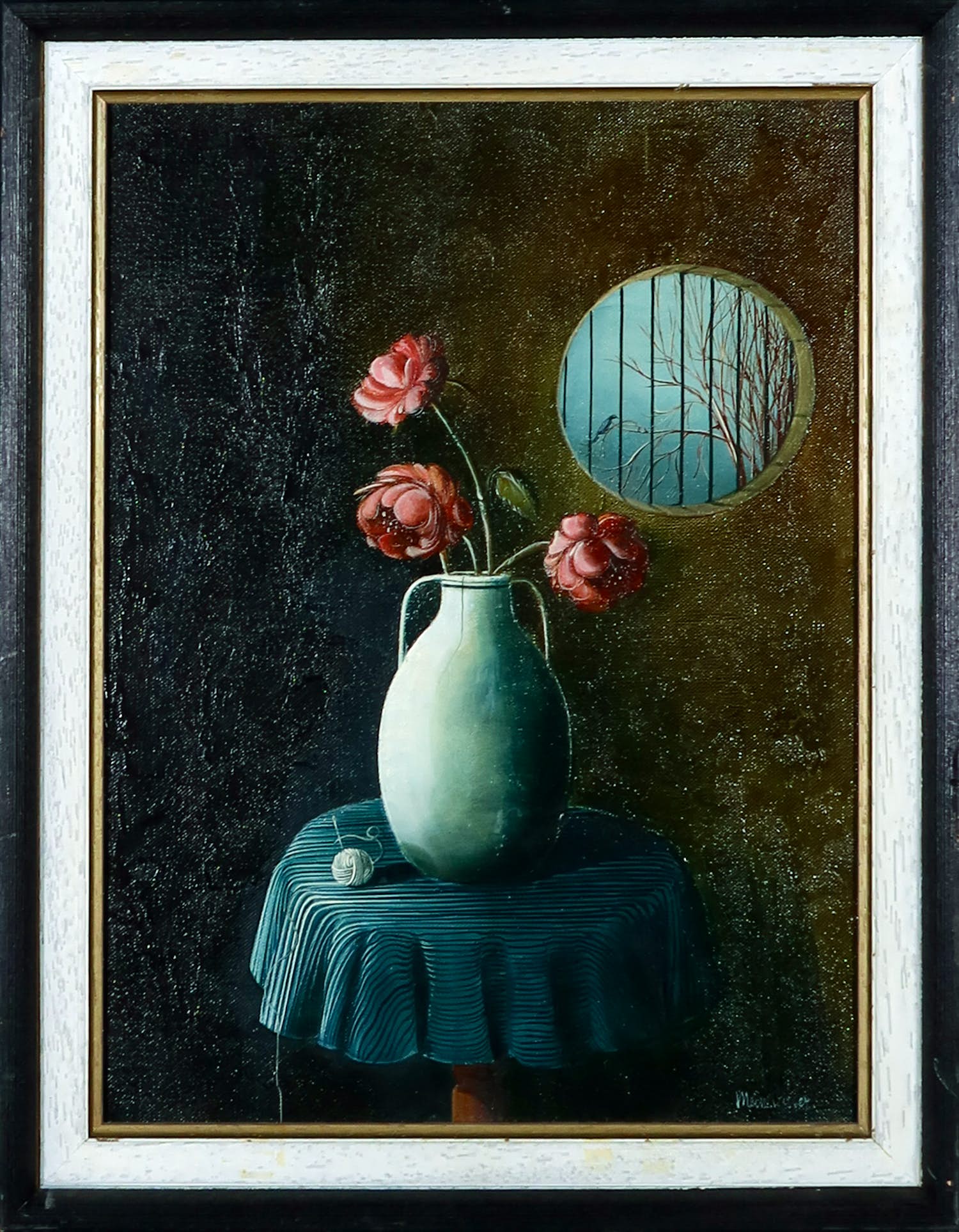 Meine Visser - Olieverf op doek, Stilleven met bloemen en doorkijk kopen? Bied vanaf 50!