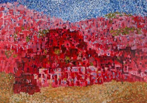 Niet of onleesbaar gesigneerd - Rood - acrylverf op papier kopen? Bied vanaf 10!