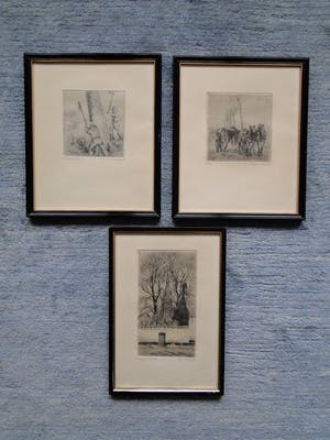 Romain Malfliet - Trio gelimiteerde etsen getiteld "Bomen vellen" - "Rust" en "Begijnhof Brugge" kopen? Bied vanaf 1!