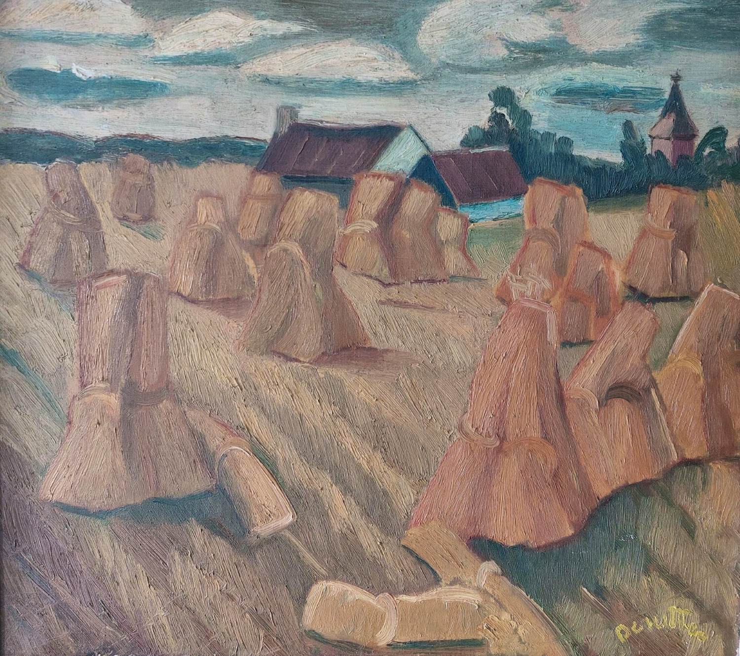 Jules De Sutter - schilderij - landschap met korenschoven - ingelijst kaufen? Bieten Sie von 1300!