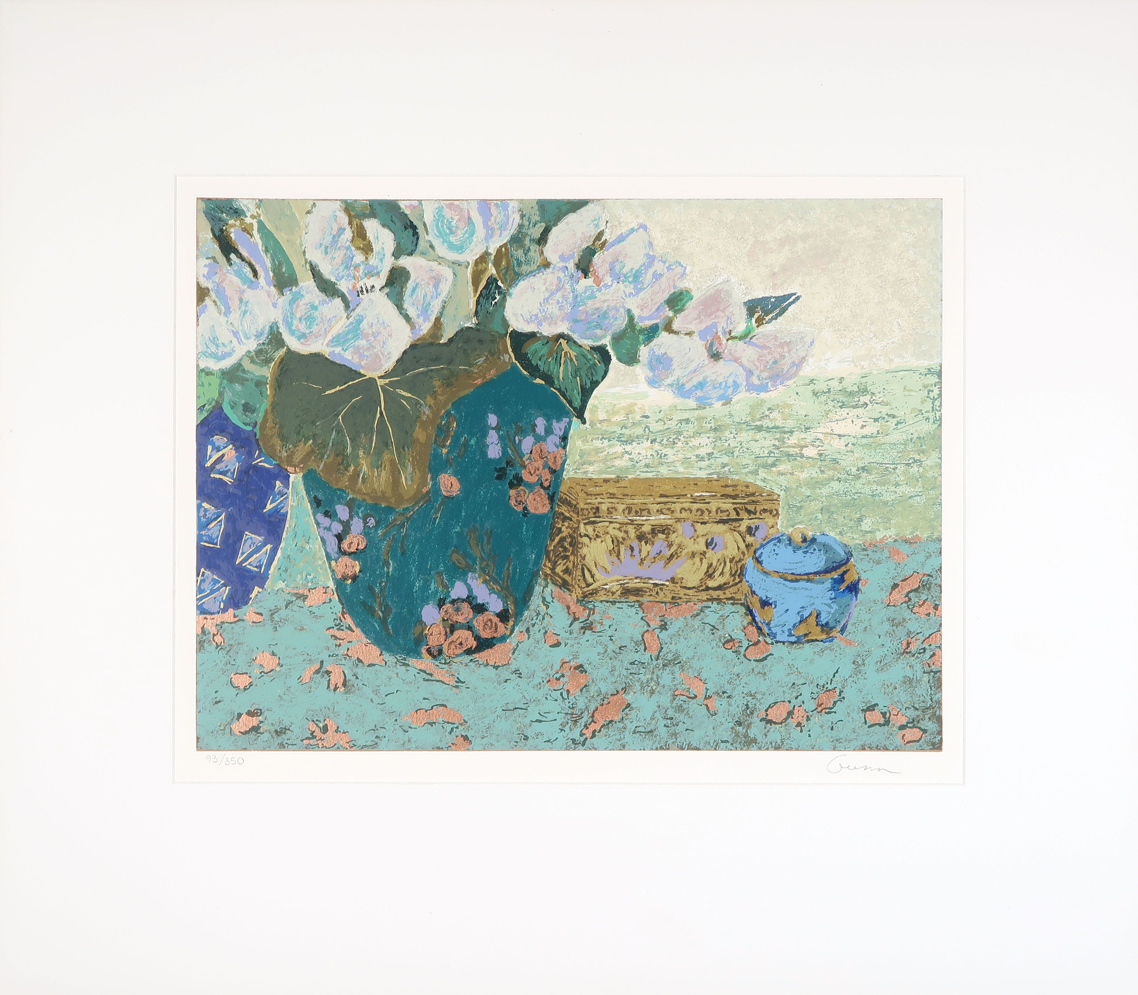 Niet of onleesbaar gesigneerd - Zeefdruk, Stilleven met bloemen kopen? Bied vanaf 1!