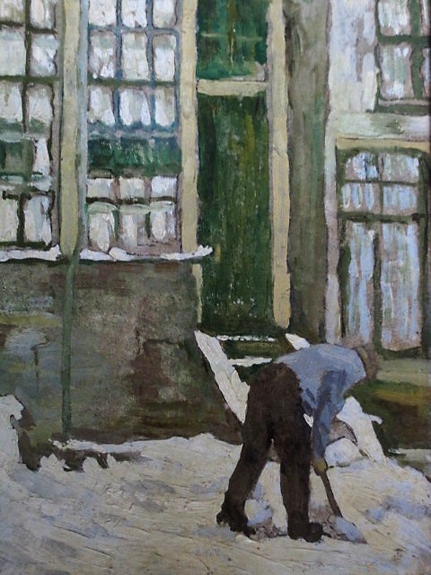 Niet of onleesbaar gesigneerd - oud olieverf "Amsterdam de Jordaan - man ruimt sneeuw" ongesigneerd kopen? Bied vanaf 1!