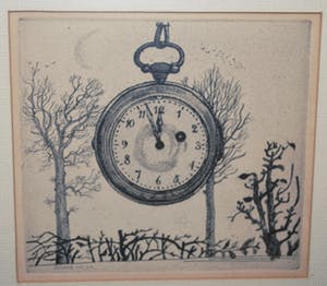 Herman Berserik - Ets - klokje op 5 voor 12 - 1964 -- plus 2 boeken: schilderijen en grafiek kopen? Bied vanaf 60!
