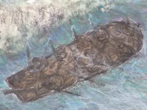 Willem van Dort - De reddingssloep vaart uit - Gemengde techniek kopen? Bied vanaf 35!